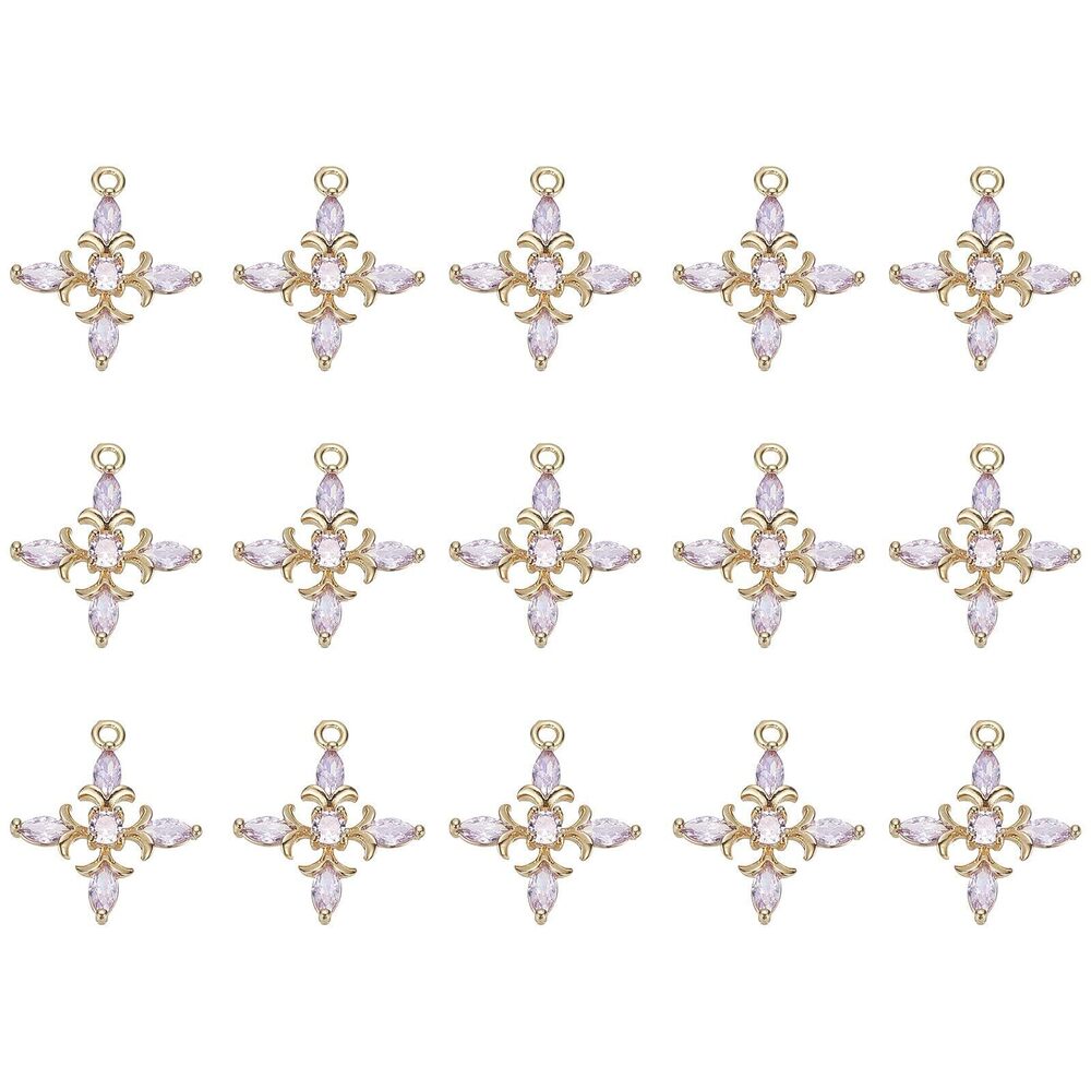 9775 15 Pcs Mini Rhinestone Charms, Crystal Pendant Charms Cross Snowflake